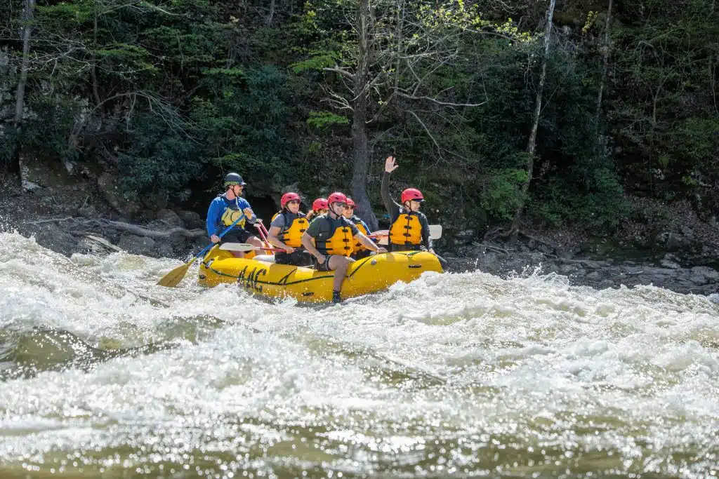 Getting ready to hit a class 3 rapid boating on the french broad